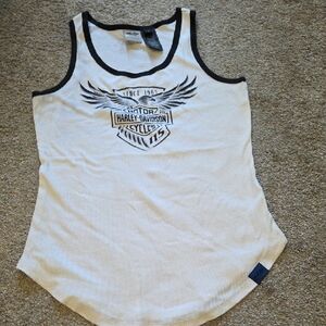 Harley-Davidson White Tank Top with Black Trim and Logo